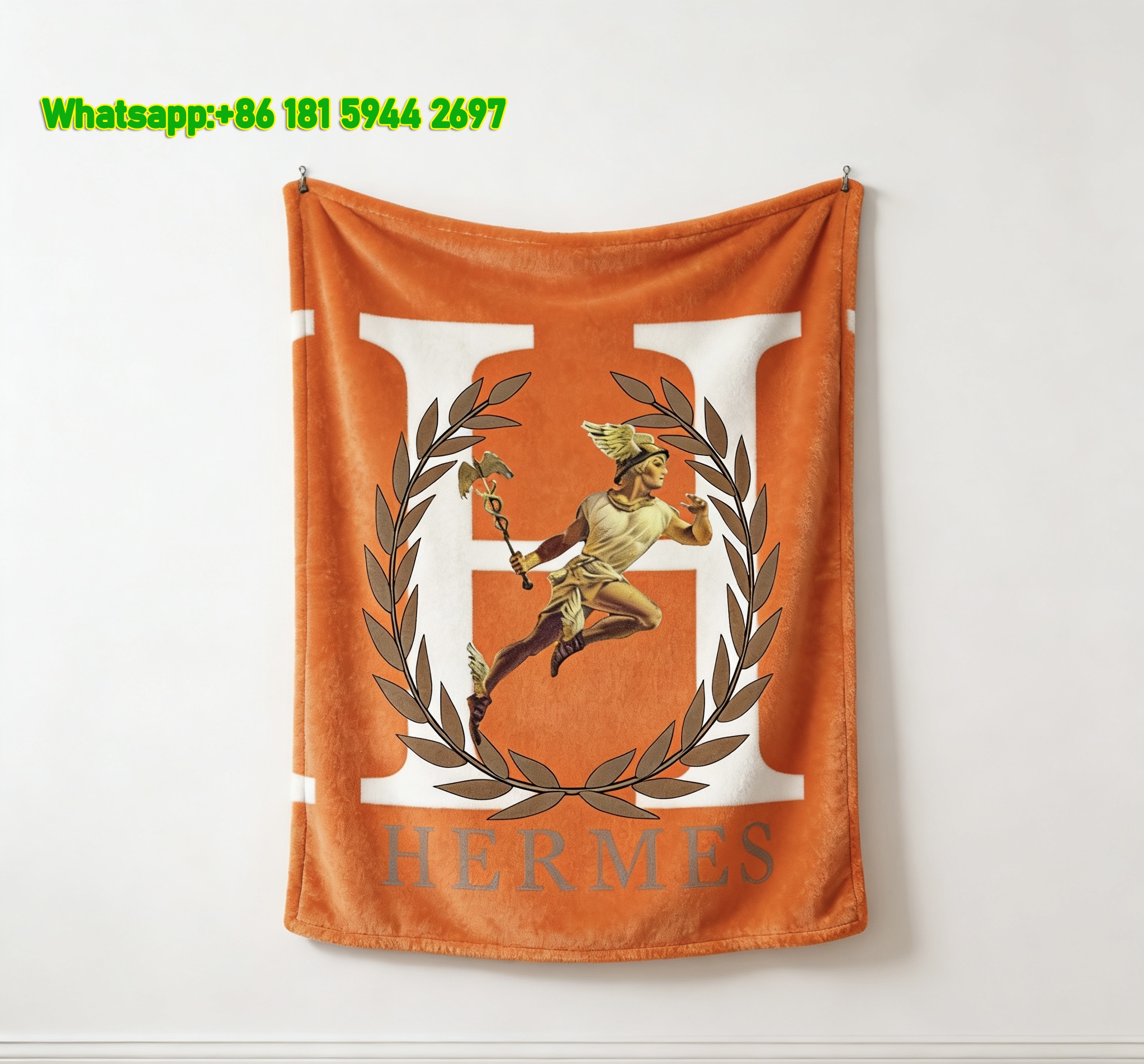 Hermès Inspired Orange Hermes Figure Flannel Throw Blanket IMG_5421